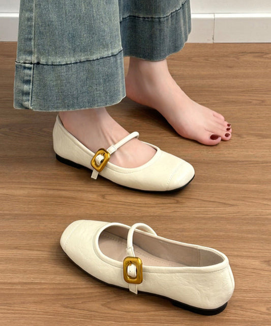 Black Cowhide Leather Chic Splicing Flat Shoes For Women