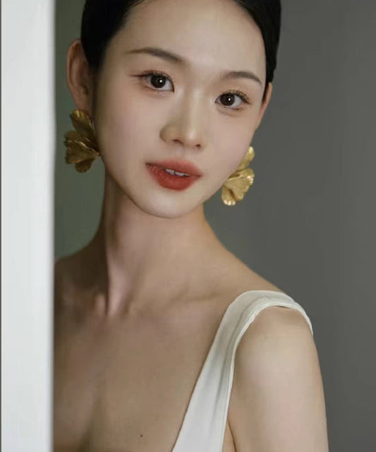 DIY Yellow Metal Alloy Ginkgo Leaf Stud Earrings