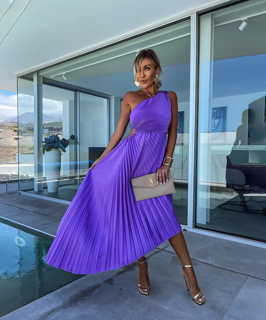 Peony | Women's Wedding Guest One Shoulder Asymmetric Midi Dress Evening