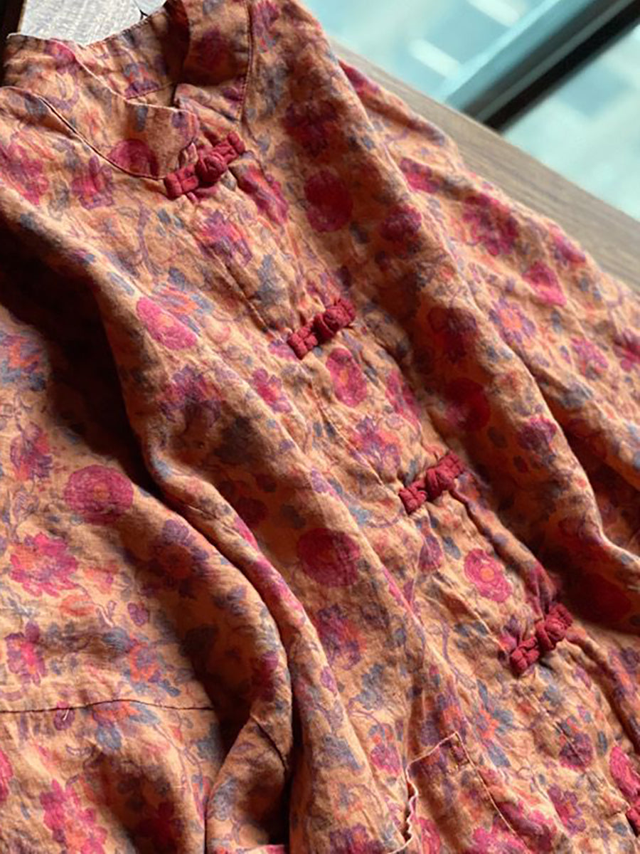 Women Print Vintage Linen Loose Coat