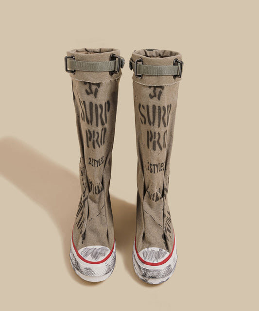Khaki Canvas Graffiti Splicing Casual Boots