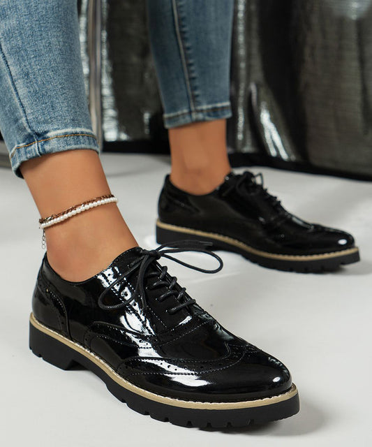 New Red Hollow Out Lace Up Faux Leather Flats Shoes