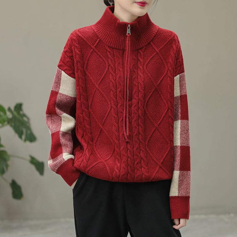 Winter Casual Color Matching Zipper Sweater