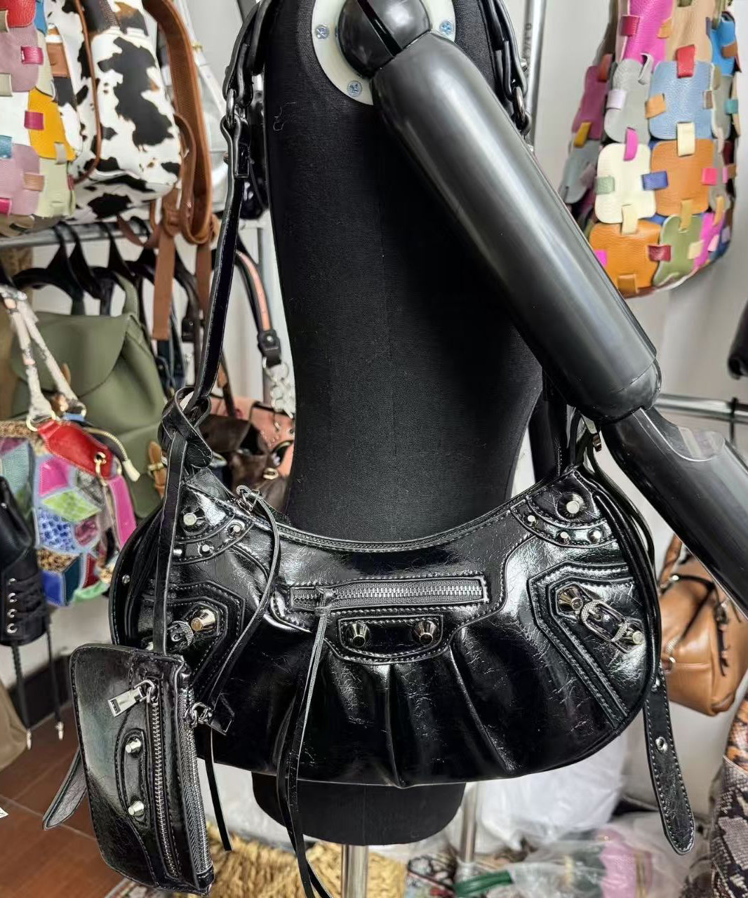 DIY Mulberry Rivet Solid Durable Faux Leather Shoulder Bags