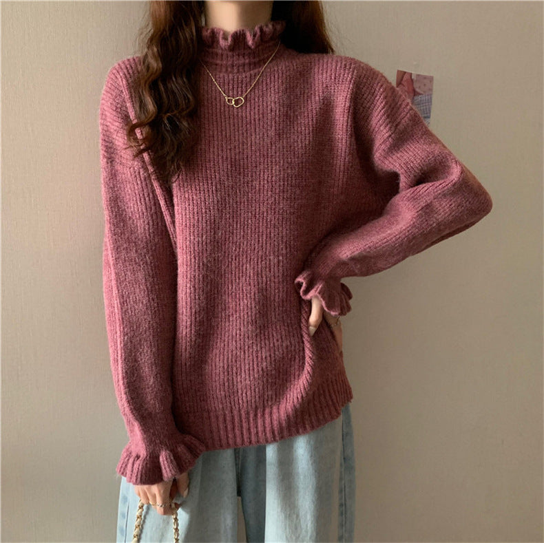 Half Turtleneck fungus Ruffled Sweater