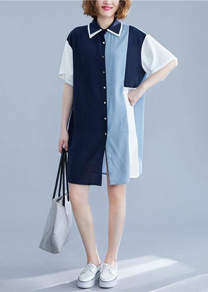 Chic blue Cotton clothes patchwork summer shirt Dress