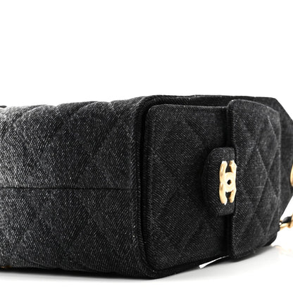 Washed Denim Quilted Mini Chanel 25 Handbag Black