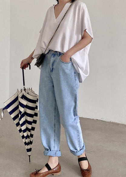 Loose White V Neck Cotton Tanks Summer