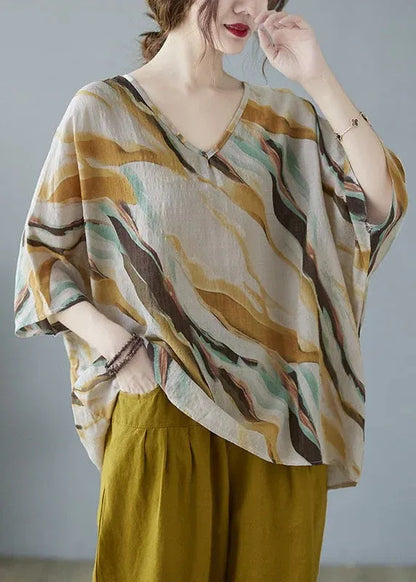 Simple Orange Peter Pan Collar Print Button Cotton Blouse Tops Long Sleeve