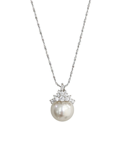 Boutique White Sterling Silver Pearl Zircon Pendant Necklace
