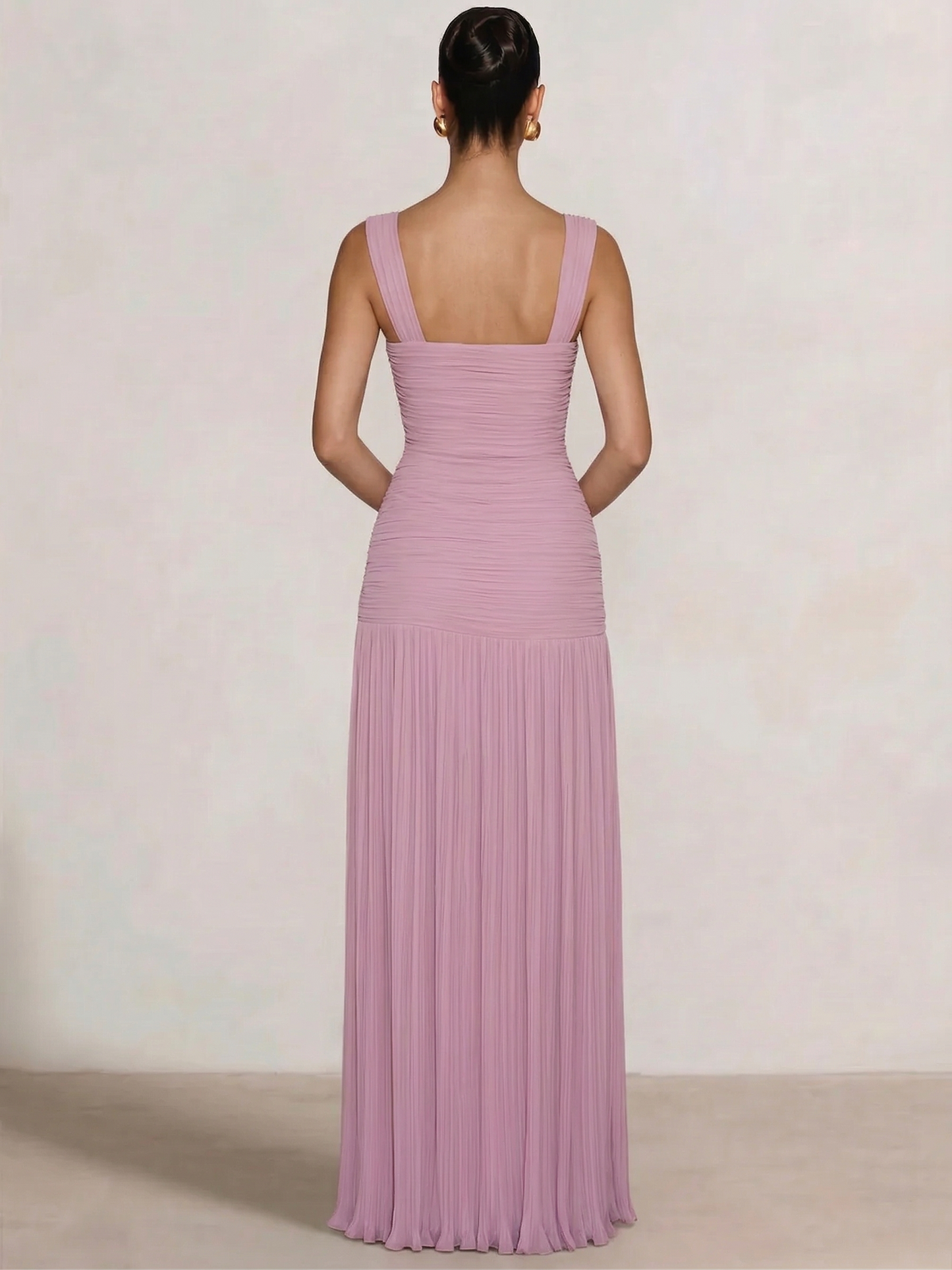 A Line/Princesses Prom Dresses Ruched Chiffon Spaghetti Straps Floor-Length Formal Dress Wedding Guest Ruched