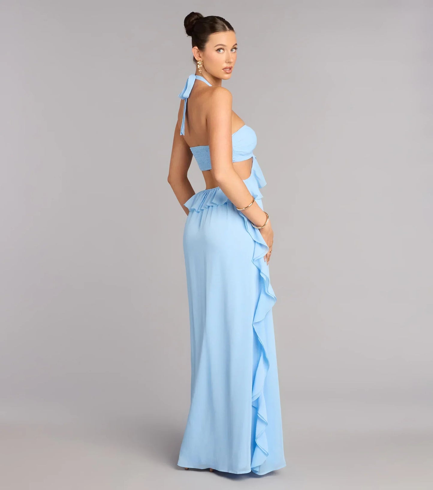 Ruffle and Ready Chiffon Halter Maxi Dress