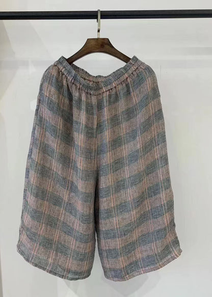 Casual Khaki Oversized Plaid Linen Harem Pants Summer