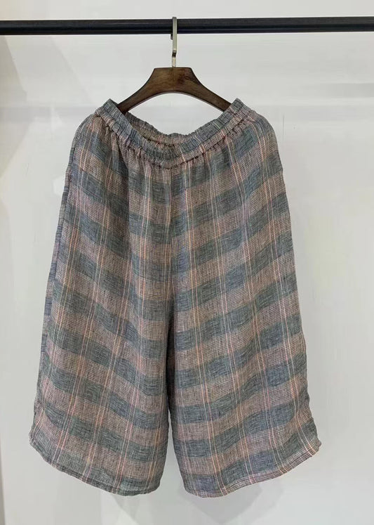 Casual Khaki Oversized Plaid Linen Harem Pants Summer