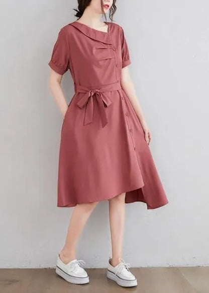 diy red clothes For Women asymmetric pockets daily Dress