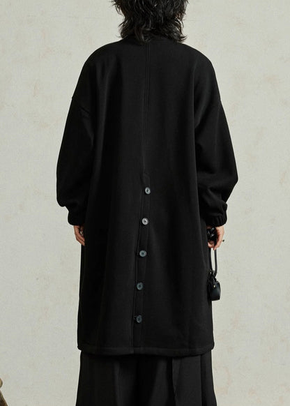 Organic Black Turtleneck Pockets Thick Long Coat Fall