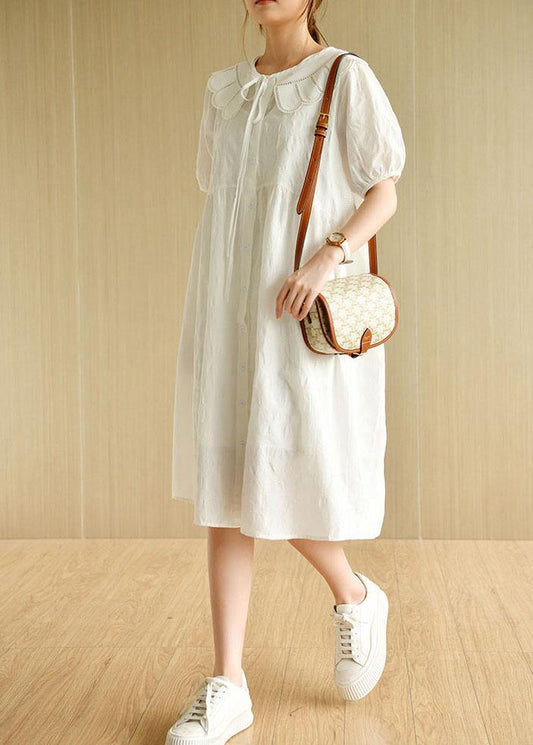 Beautiful White O-Neck Jacquard Summer Cotton Party Dresses Short Sleeve