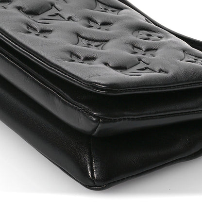 Lambskin Embossed Monogram Pochette Coussin Crossbody Black