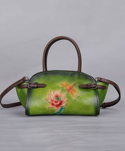 Chinese Style Yellow Calf Leather Embossed Tote Bag