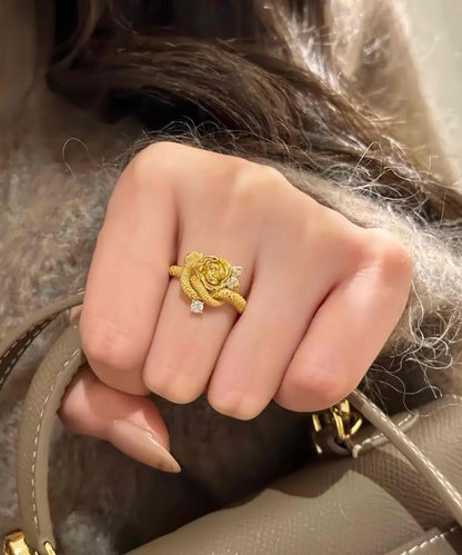 New Gold Sterling Silver Overgild Zircon Snake And Rose Rings
