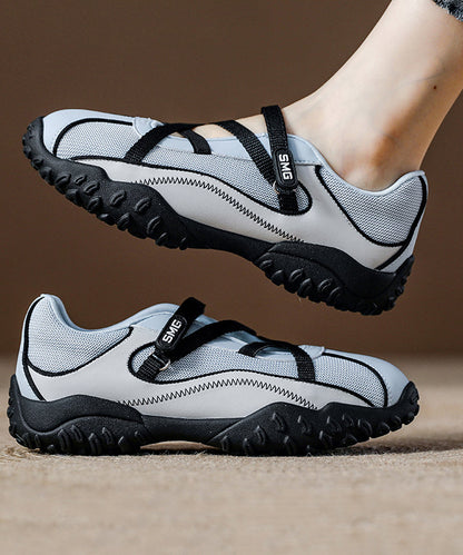Blue Breathable Mesh Flat Shoes For Women Splicing Cross Strap