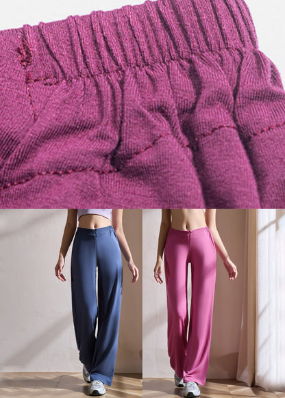 Rose Wrinkled Elastic Waist Solid Groove Pants