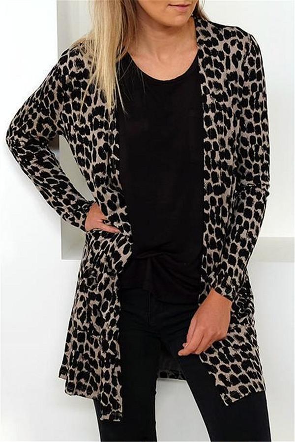 Light Knit Leopard Open Stitch Cardigan