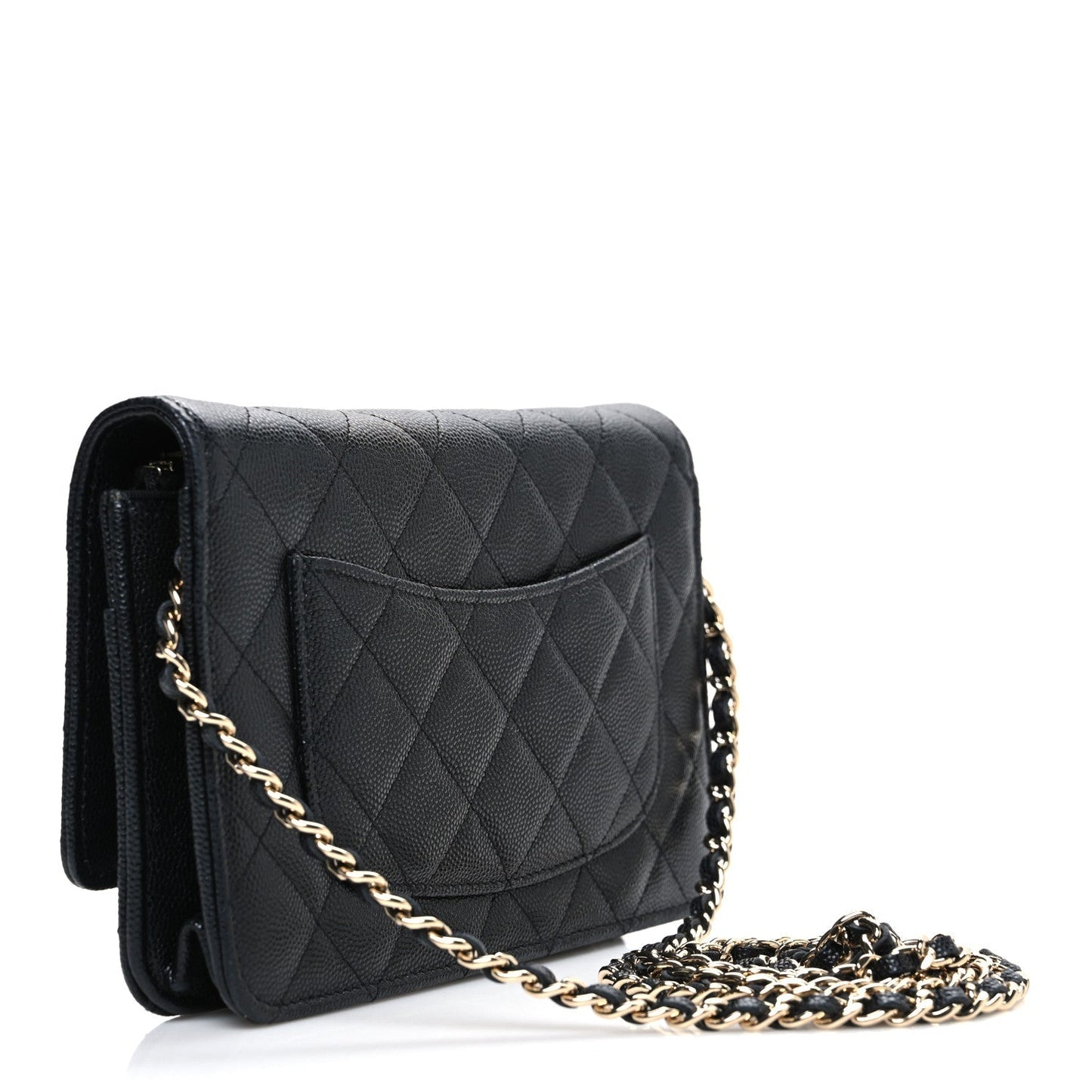 Shiny Caviar Enamel Quilted CC Wallet On Chain WOC Black