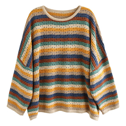 Women Autumn Color Matching Stripe Knitted Sweater