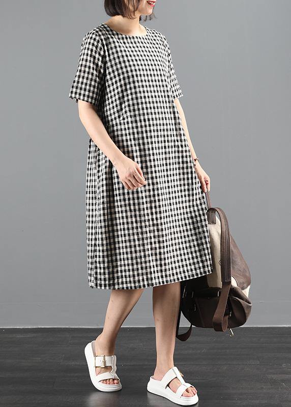 Chic o neck summer clothes Sewing black plaid Dresses