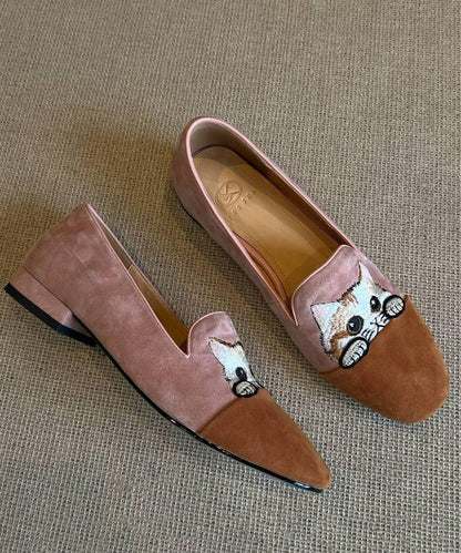 Beautiful Splicing Penny Loafers Brown Suede Embroidered