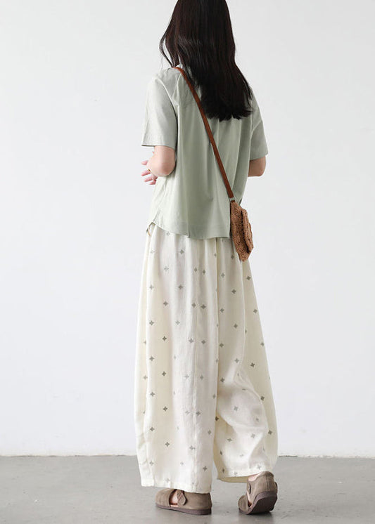 Fitted White Oversized Print Cotton Harem Pants Fall
