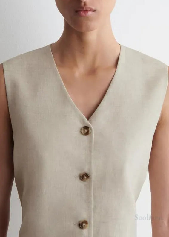 Art V Neck Linen A Line Tea Dress Sleeveless