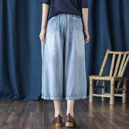 Retro Jeans Embroidered Cropped Wide-Leg Pants