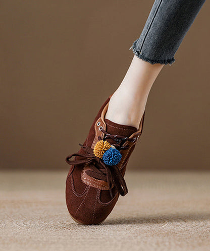 Suede Lace Up Splicing Chic Red Flat Shoes