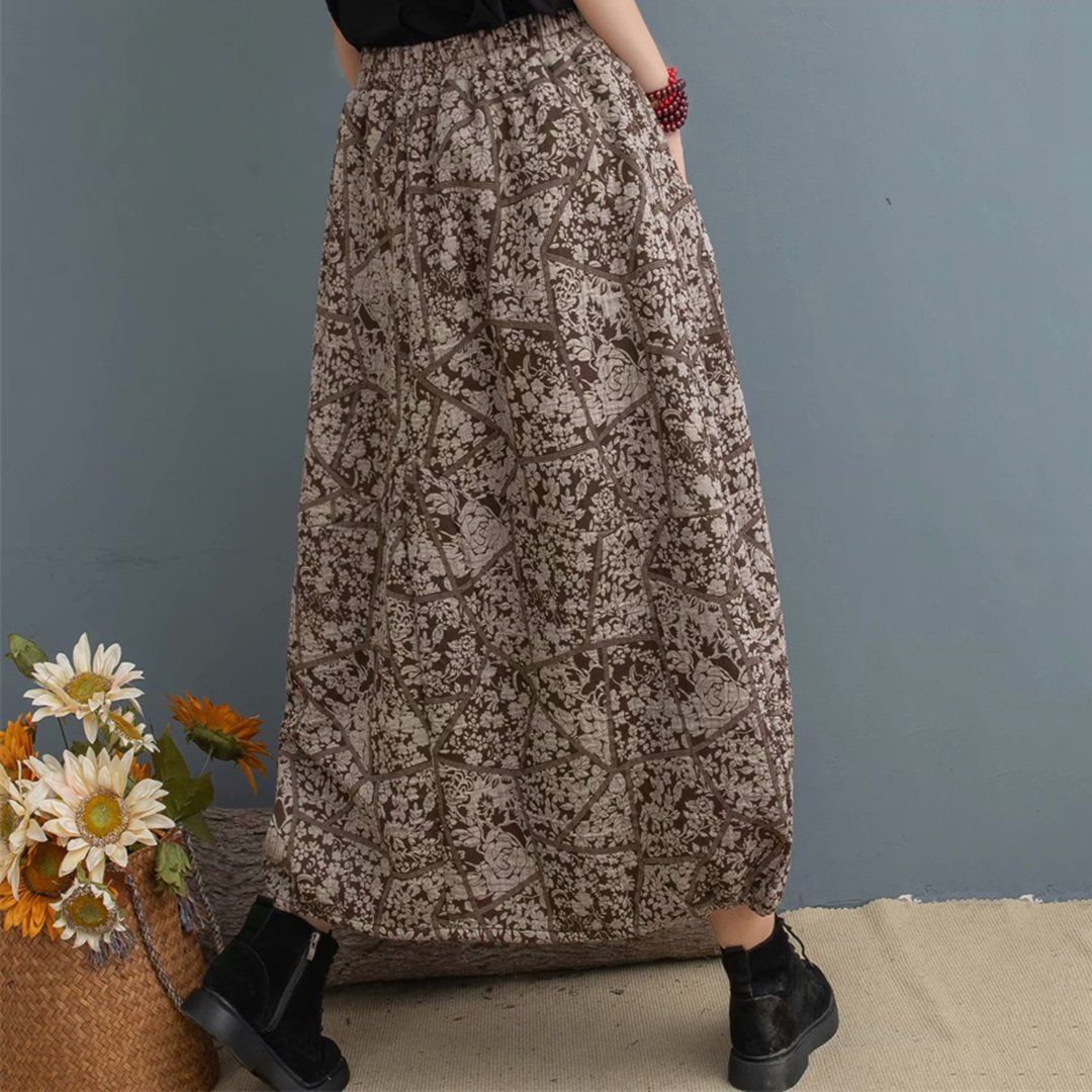Ethnic Printed Elastic Waist Skirt