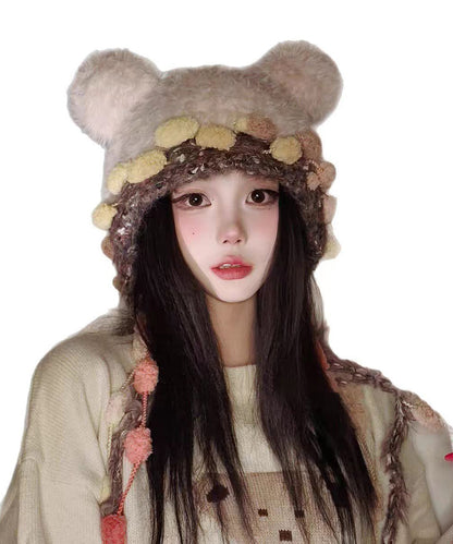 Korean Cute Versatile Pink Warm Thick Fur Knitted Hat
