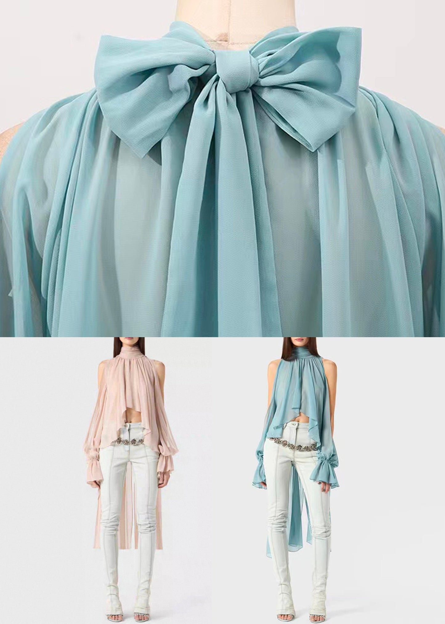 Pink Lace Up Solid Chiffon Fall Shirt Asymmetrical