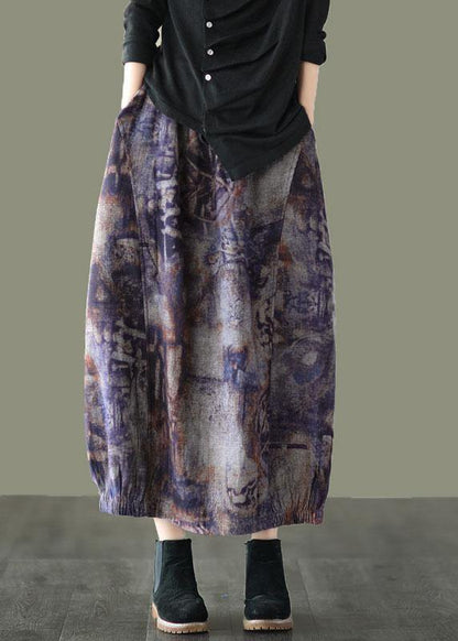 Plus SizeGrey Flowers Retro Print A Line Pockets Fall Skirts