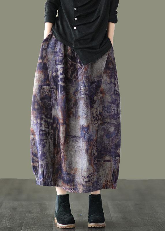Plus Size Indigo geometry Retro Print A Line Pockets Fall Skirts