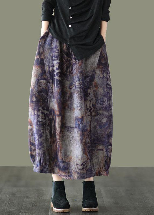Plus Size Indigo geometry Retro Print A Line Pockets Fall Skirts