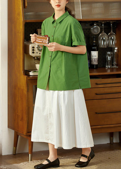 Casual Tea Green Oversized Cotton Top Summer
