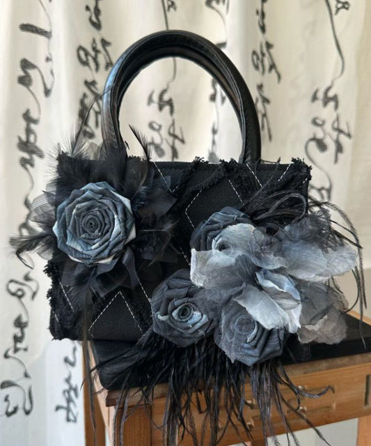 Original New Chinese Style Black Floral Tote Handbag
