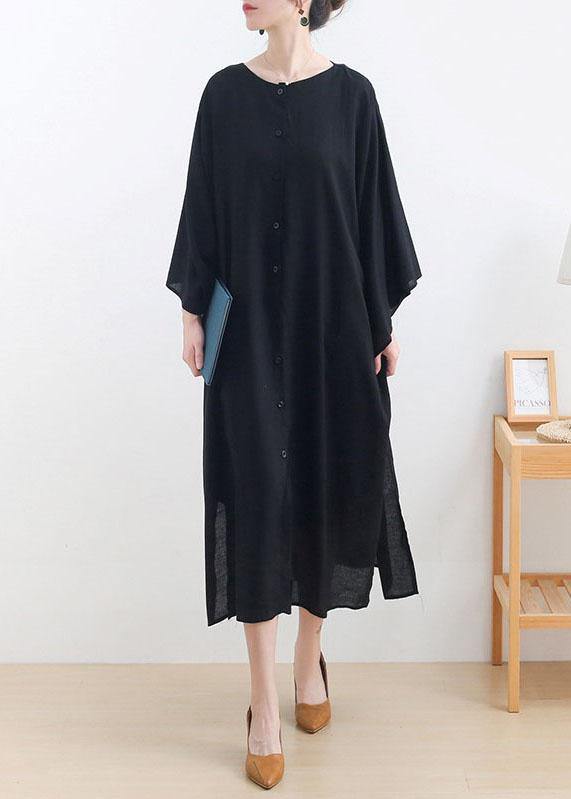 Classy Black side Open Cotton Dress long Shirts Fall Dress