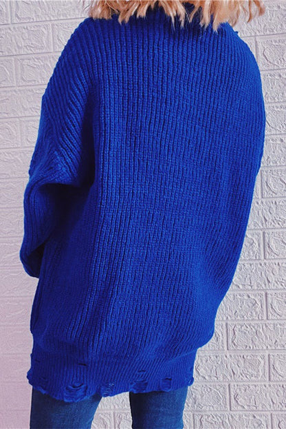 Street Solid Ripped O Neck Tops
