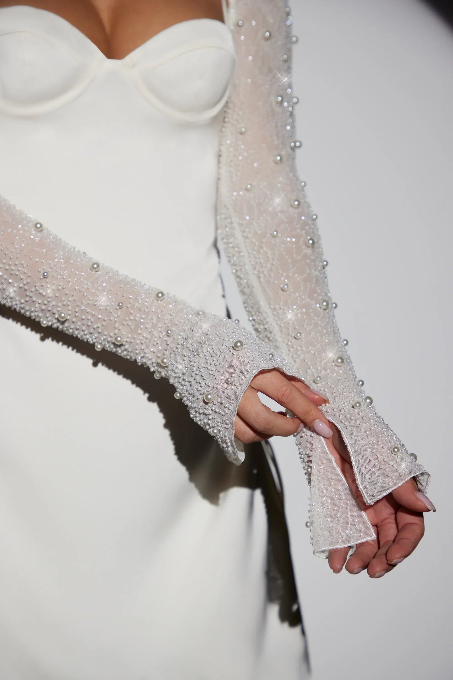 Long Sleeve Embellished A-Line Mini Dress In White