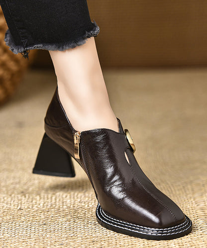 Classy Brown Zippered Splicing Chunky High Heels