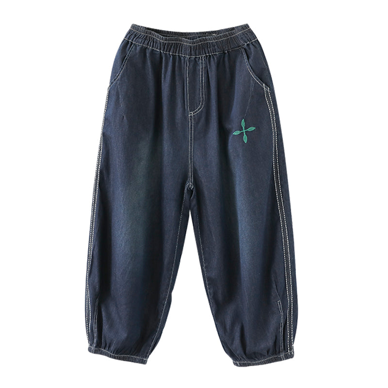 Summer Retro Embroidery Cotton Jeans
