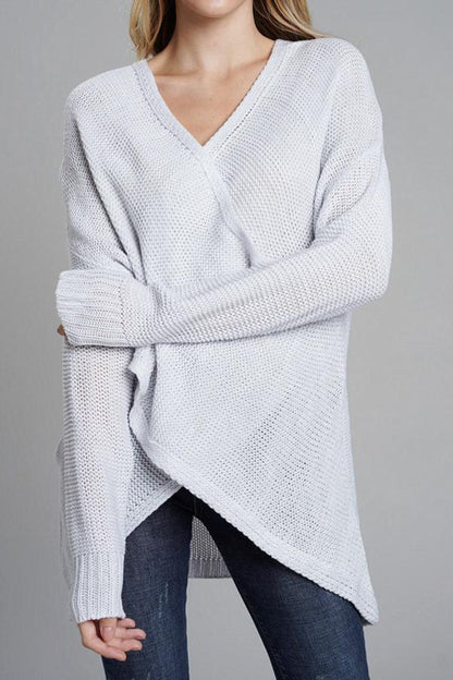 Casual V Neck Front Cross Weekend Sweater - Red