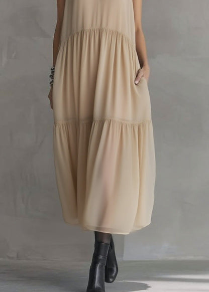Fashion Peter Pan Collar Wrinkled Patchwork Chiffon Dress Sleeveless